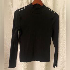 Veronica Beard Black Long Sleeve Nate Top with Silver Button Accents Size Small